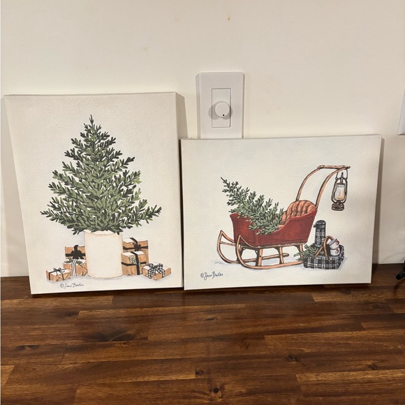 Hobby Lobby Other - Christmas Canvas Wall Art Set Christmas Tree and Sleigh
